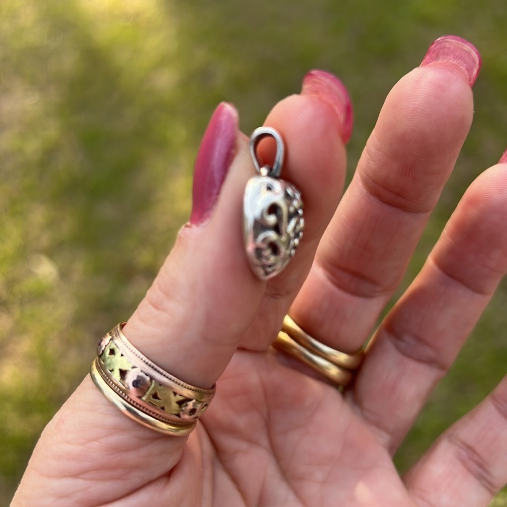 Sterling Silver Scroll Open Heart Small Charm Or … - image 6